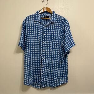 Lands' End Men's Blue And White 100% Linen Button Down Shirt Size XLT